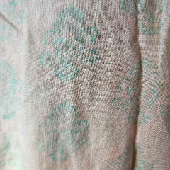 J. Jill Teal Linen Patterned Button Down Beach Coastal Pleated Shirt Medium - Picture 5 of 8